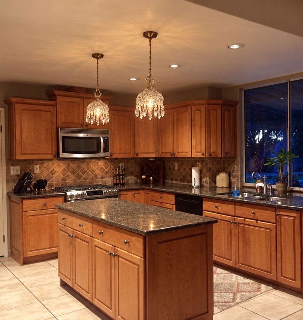 Customer photo review of Brass Pendant Light, Clear Glass Bowl, Crystal Drops, 150 cm Cable