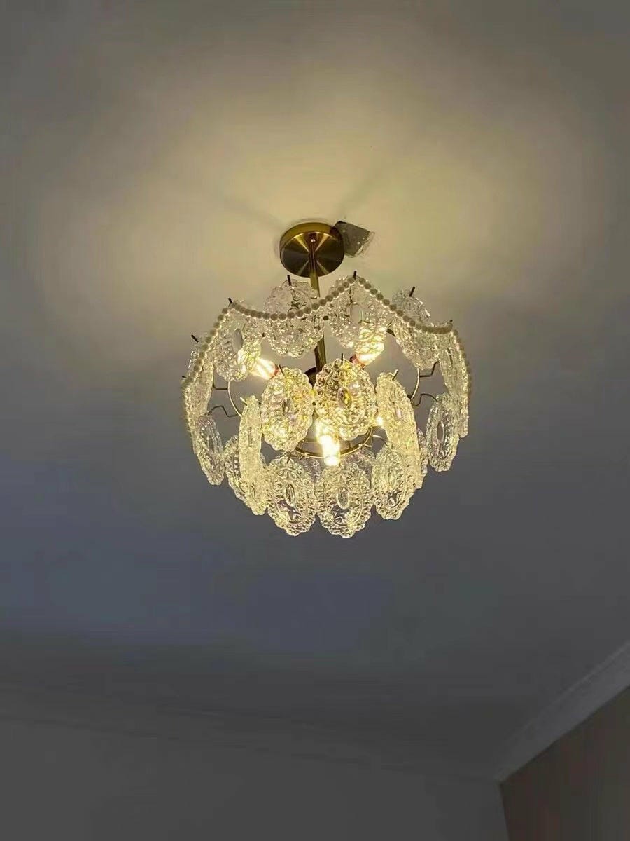 Customer photo review of Glass Pearl Chandelier, Gold Metal Frame, Tiered, Hardwired