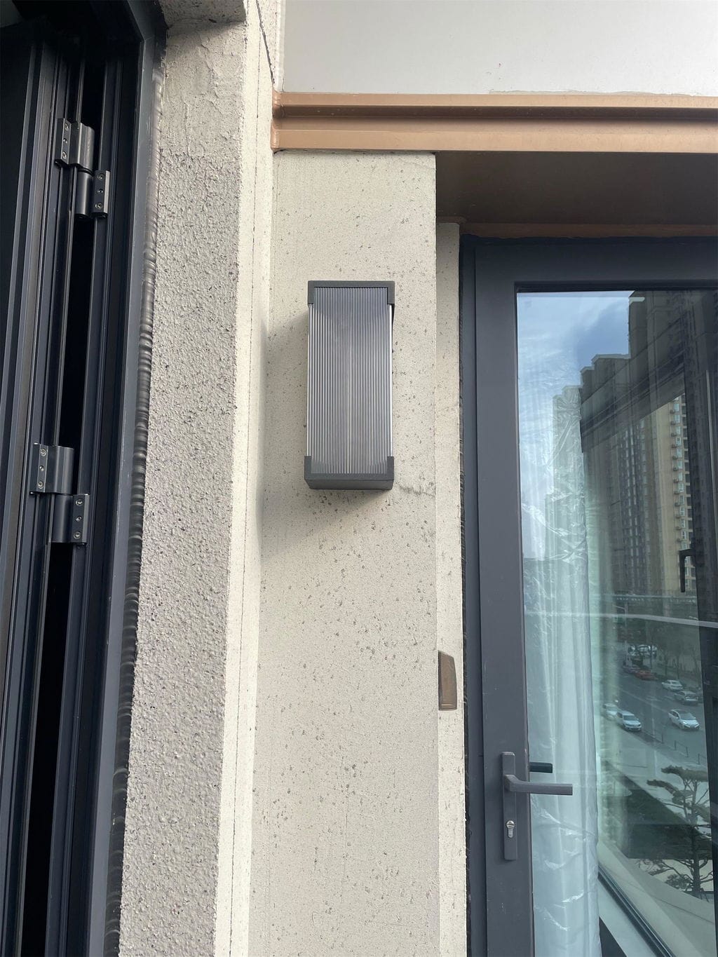 Customer photo review of Outdoor Wall Light, Rectangular Ribbed Panel, LED Wall Sconce