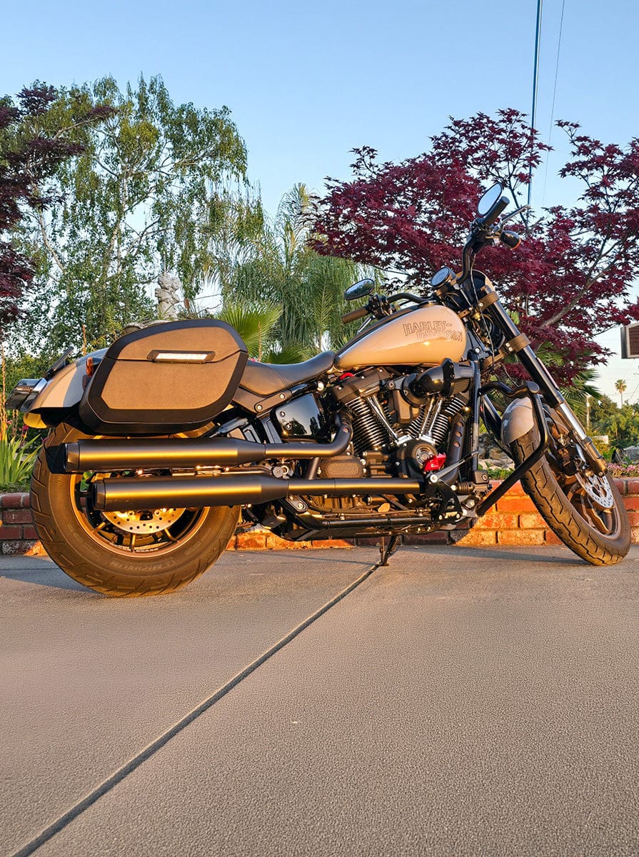 Customer photo review of 32L - Darkin Large Quick Mount Leather Wrapped Hard Saddlebags for Harley Softail Low Rider FXLR