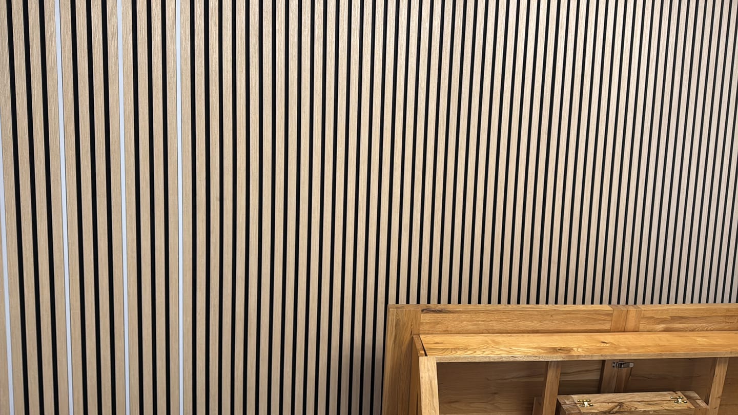 Customer photo review of Acoustic Slat Wall Panels Wooden Decorative Wall Panels Natural Oak Premium 2.4m x 0.6m