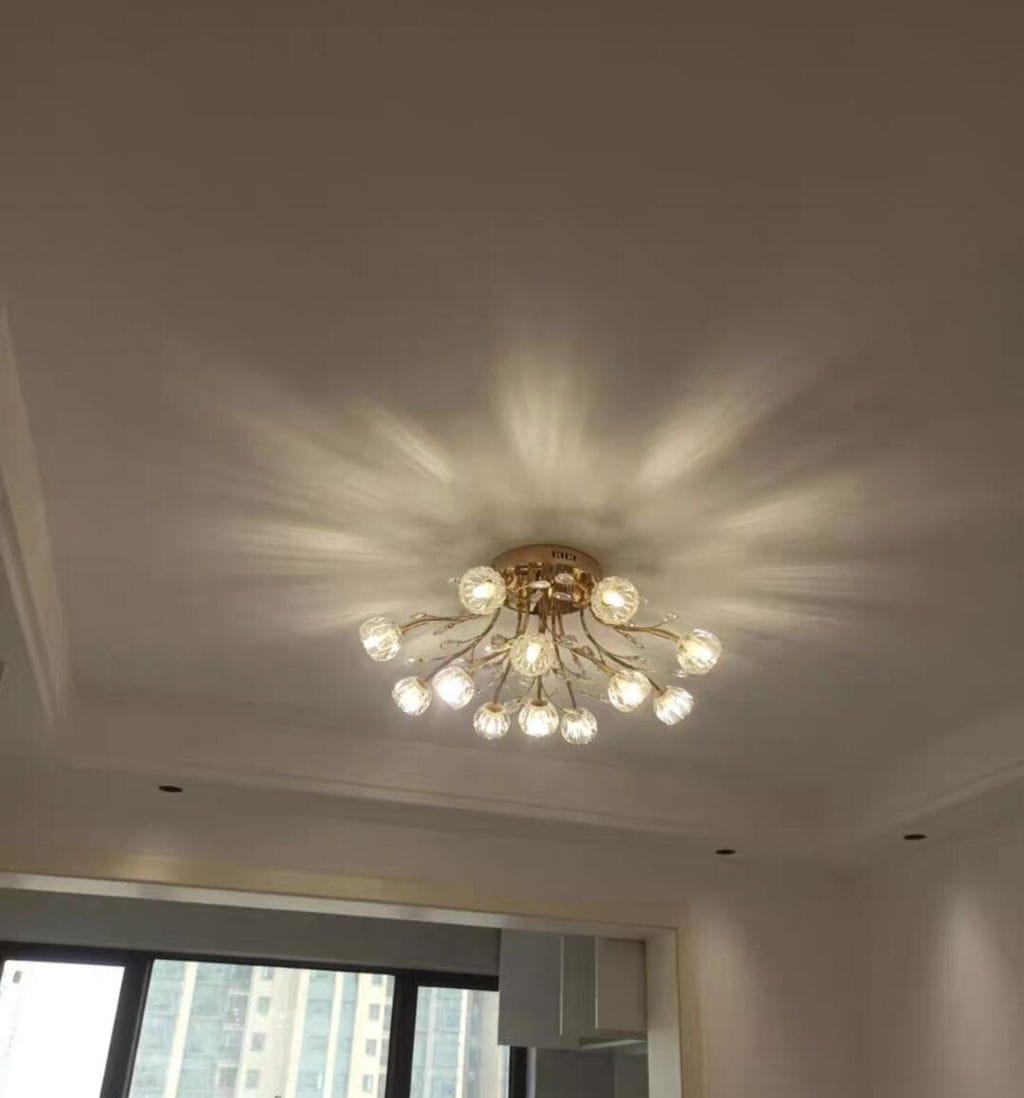Customer photo review of Crystal Flower Ceiling Light, Gold Finish, Flush Mount Canopy