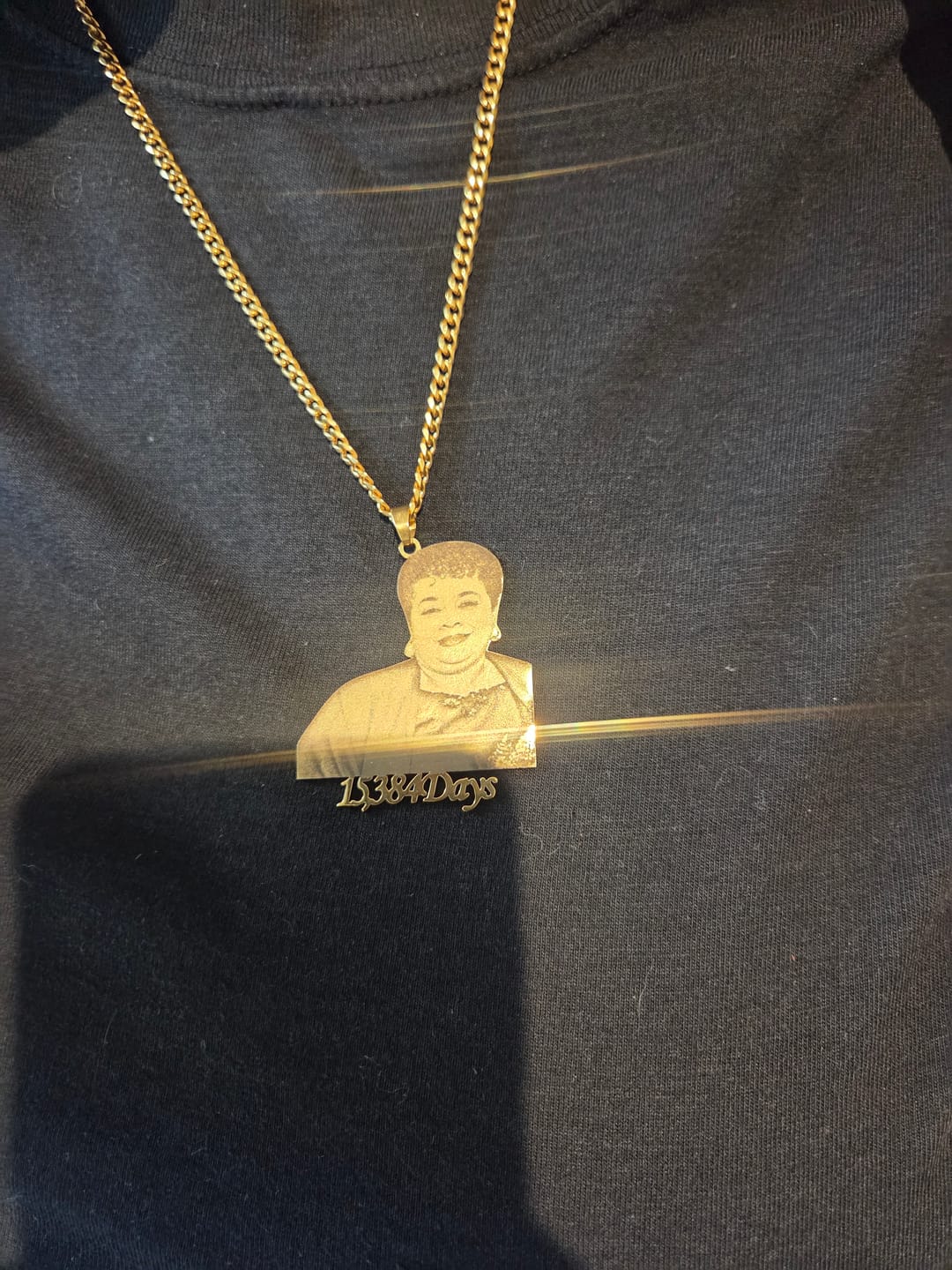 Customer photo review of Custom Photo Engraved Pendant Necklace