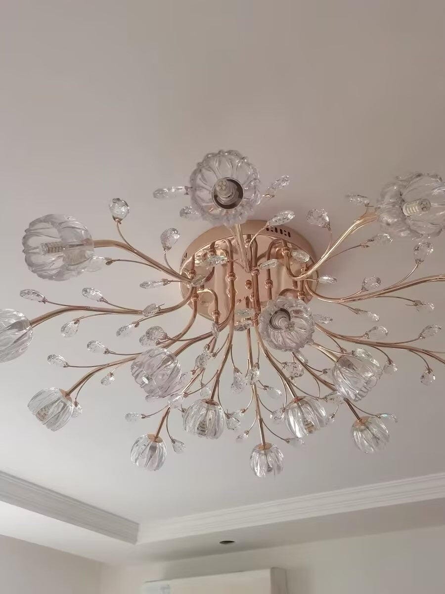 Customer photo review of Crystal Flower Ceiling Light, Gold Finish, Flush Mount Canopy