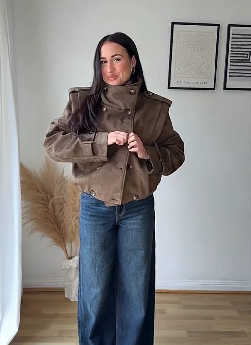 Customer photo review of Sabrina Retro Faux Suede Cropped Trench