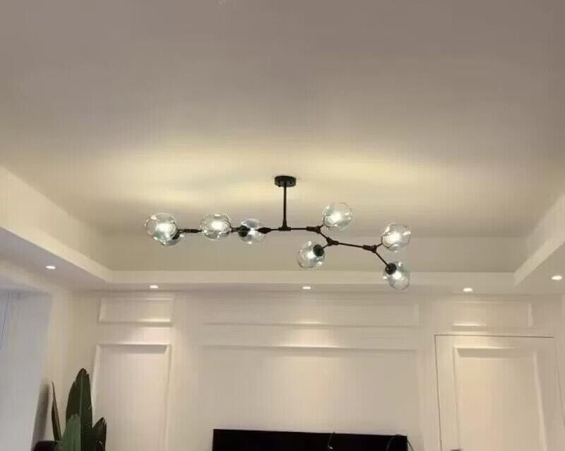 Customer photo review of Hand-Blown Glass Chandelier, Low Horizontal Metal Frame