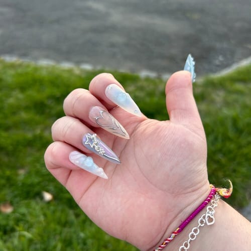 Customer photo review of 3D Autumn Press On Nails, Maple Leaf Amber Fall Nail Set