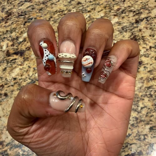 Customer photo review of 3D Apple Fall Press On Nails, Picnic Gingham Nails, Cottagecore Food Nail Art