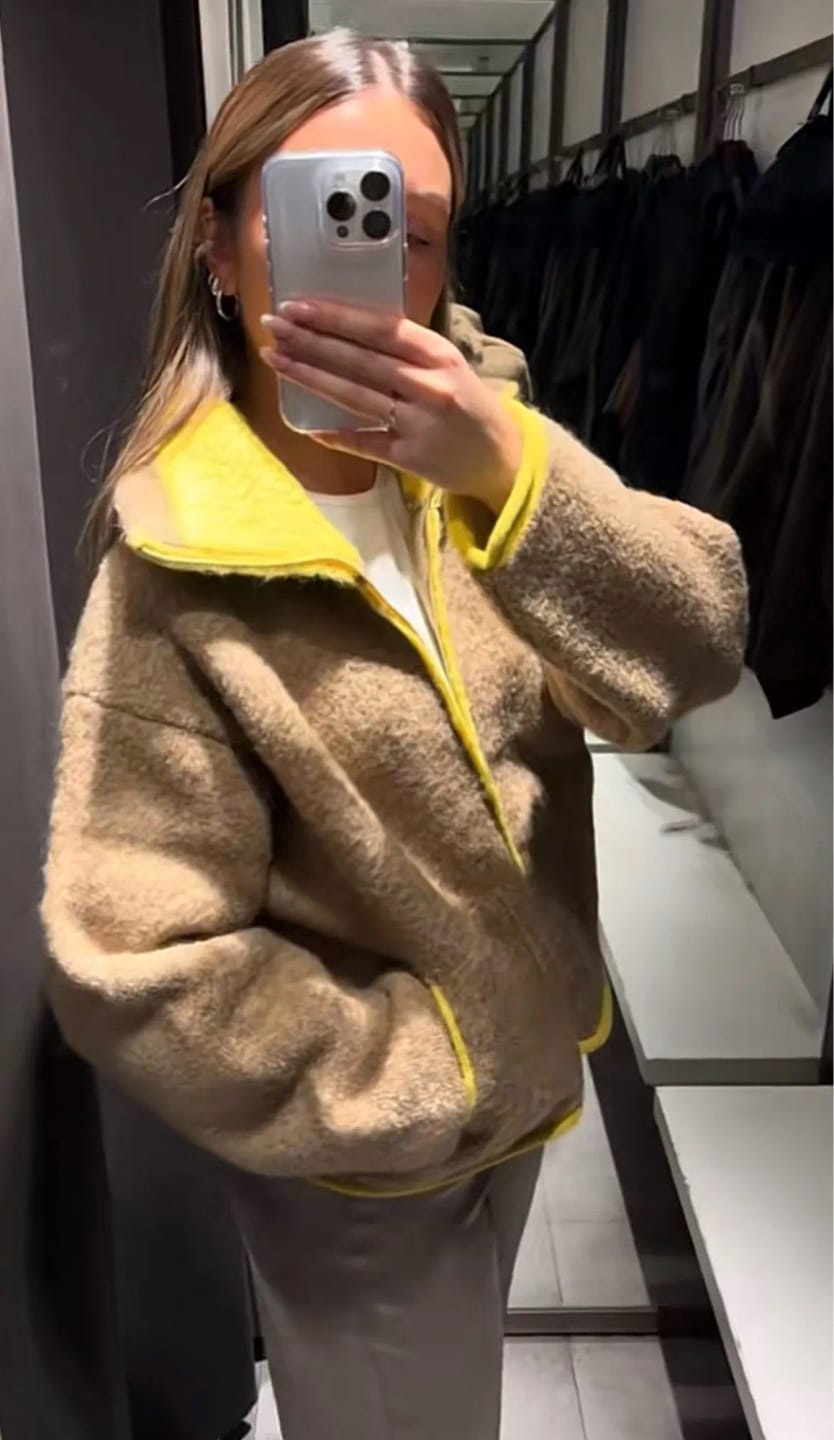 Customer photo review of Miriam Stand Collar Contrast Knit Pilot Jacket