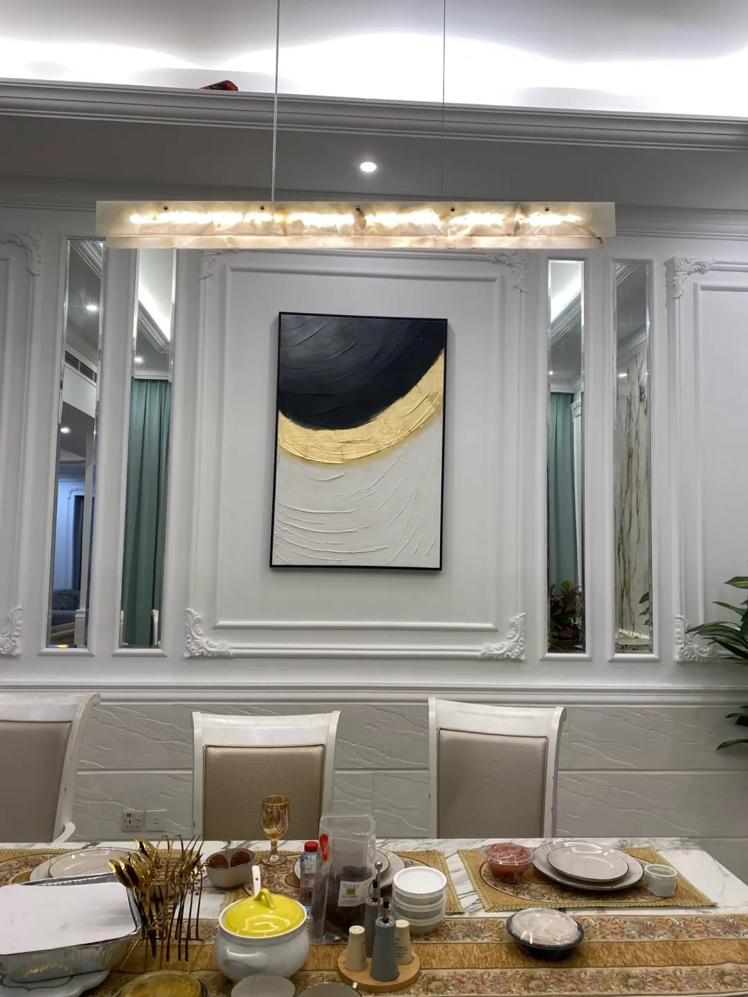 Customer photo review of Alabaster Chandelier, Rectangular Linear Body, Adjustable Cord
