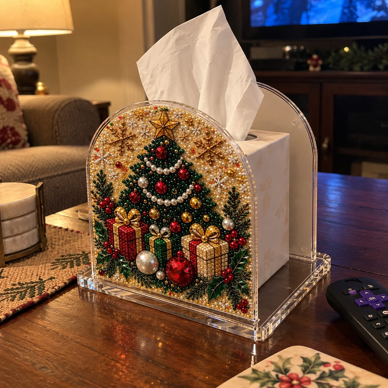 Customer photo review of Christmas Diamond Painting Tissue Box Holder for Adults