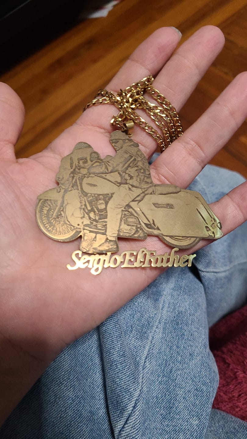 Customer photo review of Custom Photo Engraved Pendant Necklace