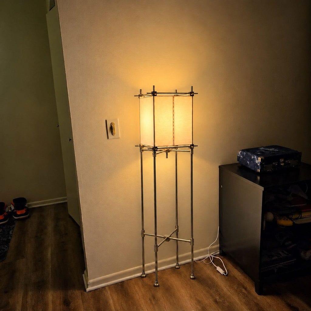 Customer photo review of Paper Cube Floor Lamp, Handmade Parchment Shade, Metal Frame