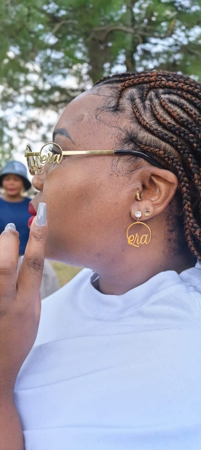 Customer photo review of Gold Pearl Square Earrings