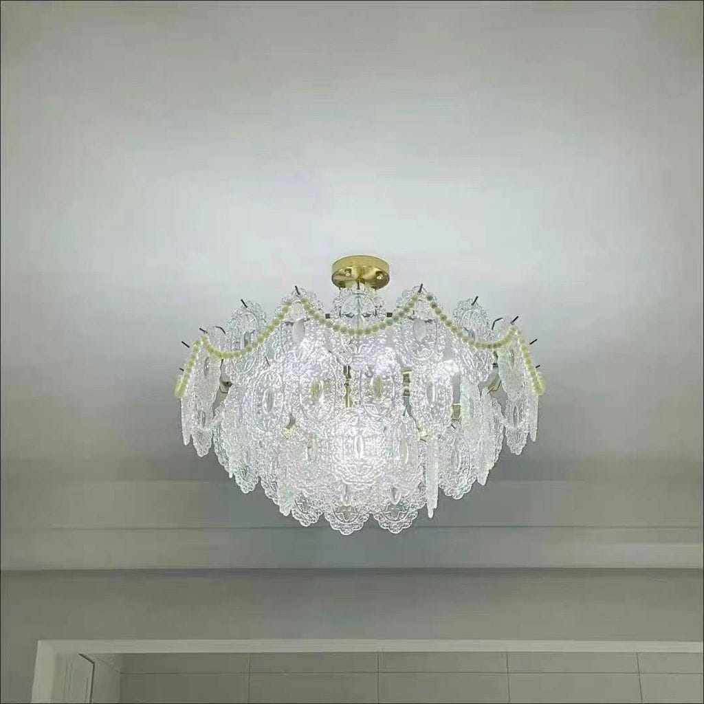 Customer photo review of Glass Pearl Chandelier, Gold Metal Frame, Tiered, Hardwired