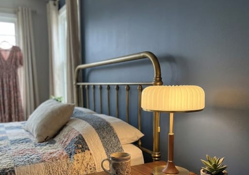 Customer photo review of Pleated Shade Table Lamp, Walnut Wood Stem, Gold Metal Base