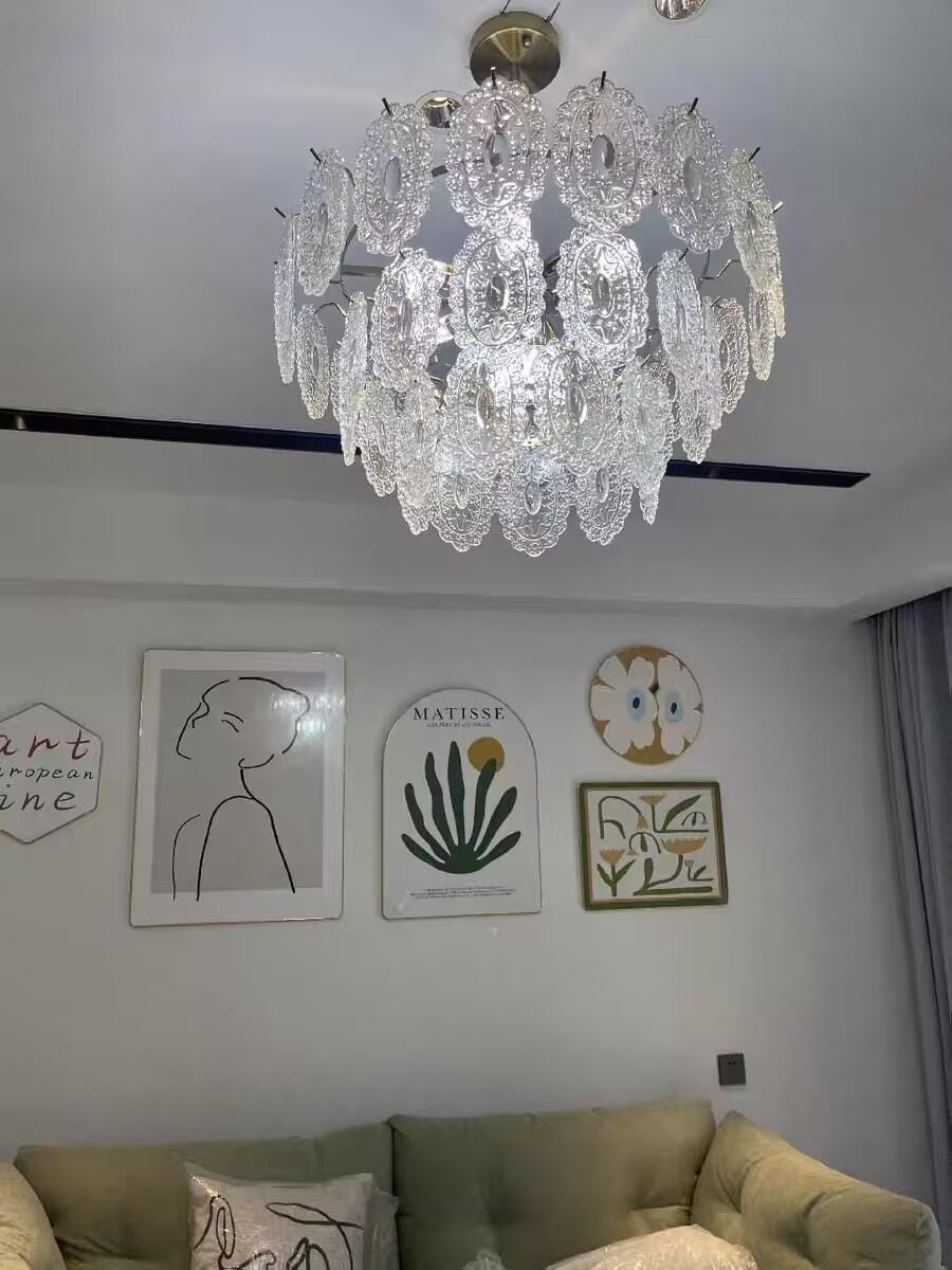 Customer photo review of Glass Pearl Chandelier, Gold Metal Frame, Tiered, Hardwired
