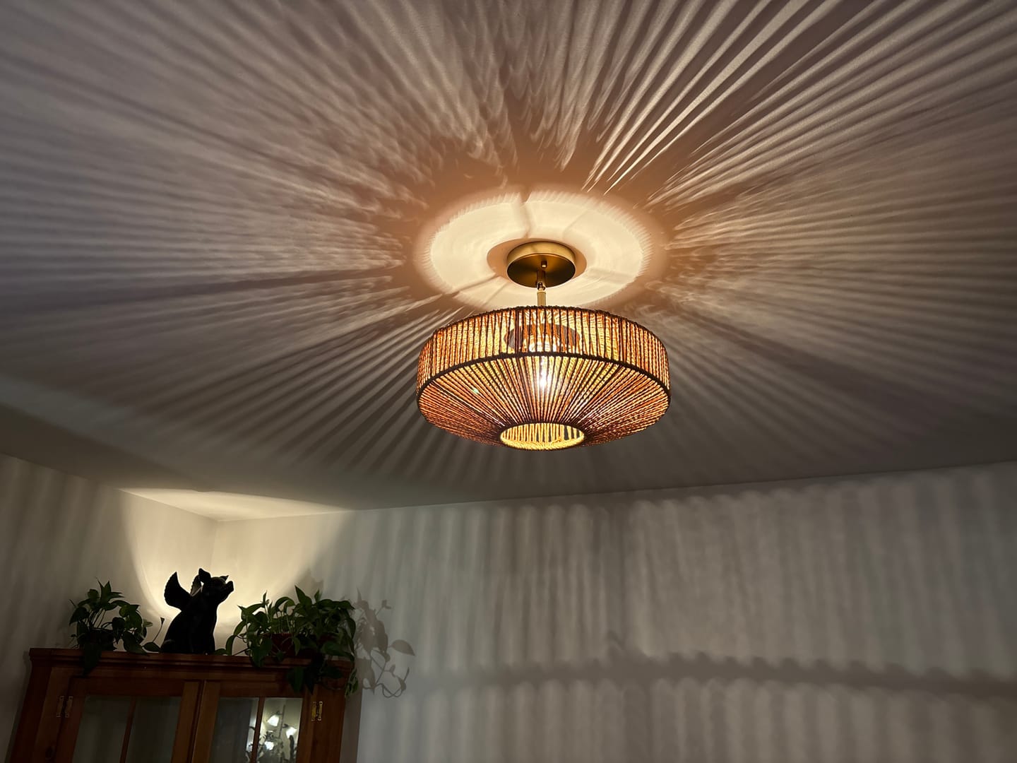 Customer photo review of Bohemian Brown Woven Hemp Rope Cage Ceiling Light