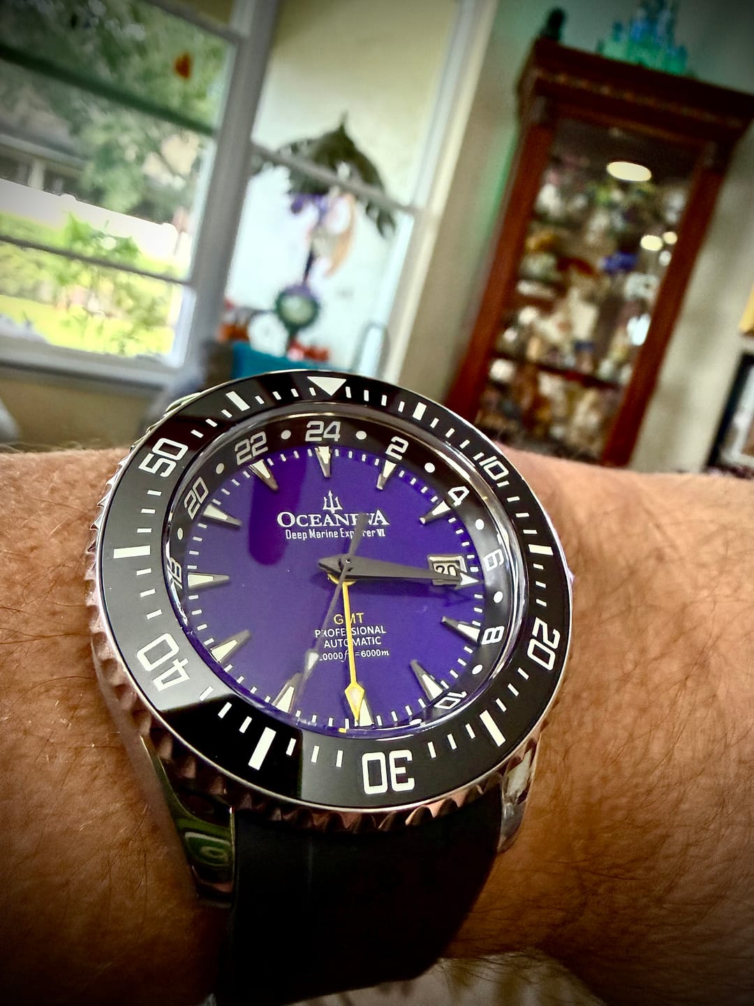 Customer photo review of Oceaneva 6000m Deep Marine Explorer VI Grade 5 Titanium GMT True Dive Purple Automatic Watch