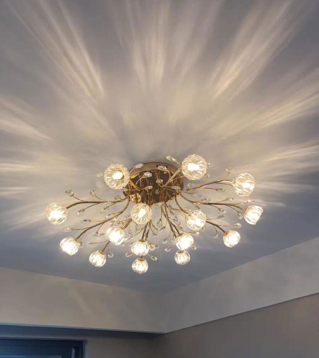 Customer photo review of Crystal Flower Ceiling Light, Gold Finish, Flush Mount Canopy