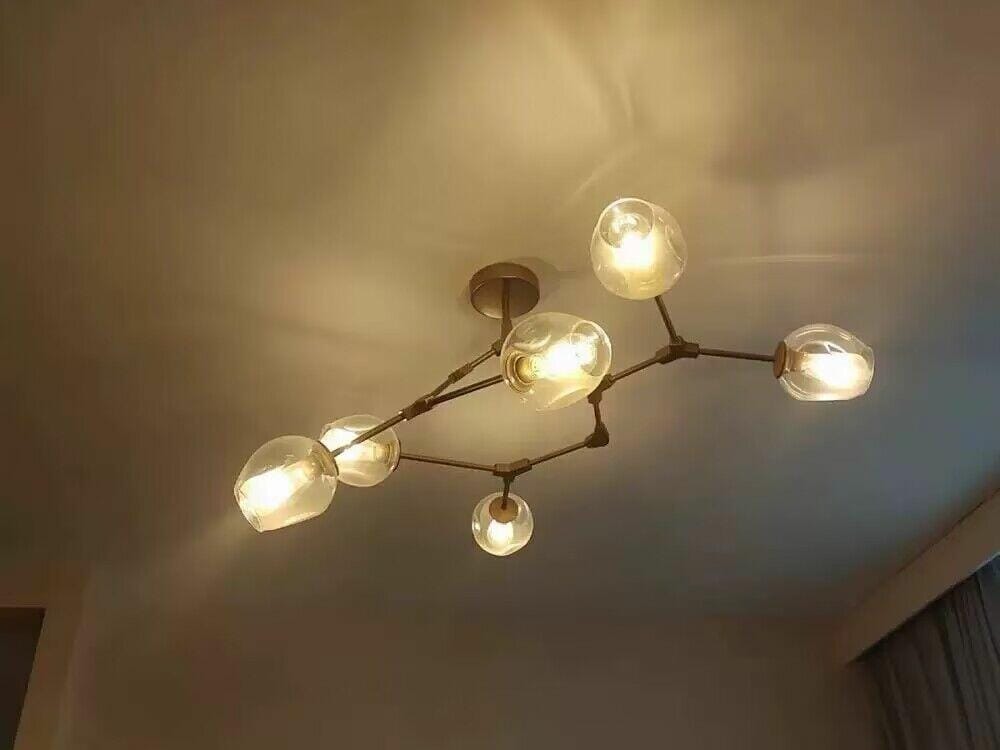 Customer photo review of Hand-Blown Glass Chandelier, Low Horizontal Metal Frame