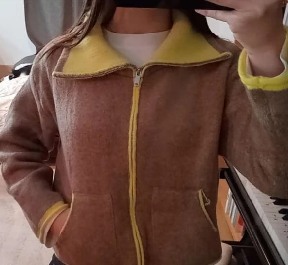 Customer photo review of Miriam Stand Collar Contrast Knit Pilot Jacket