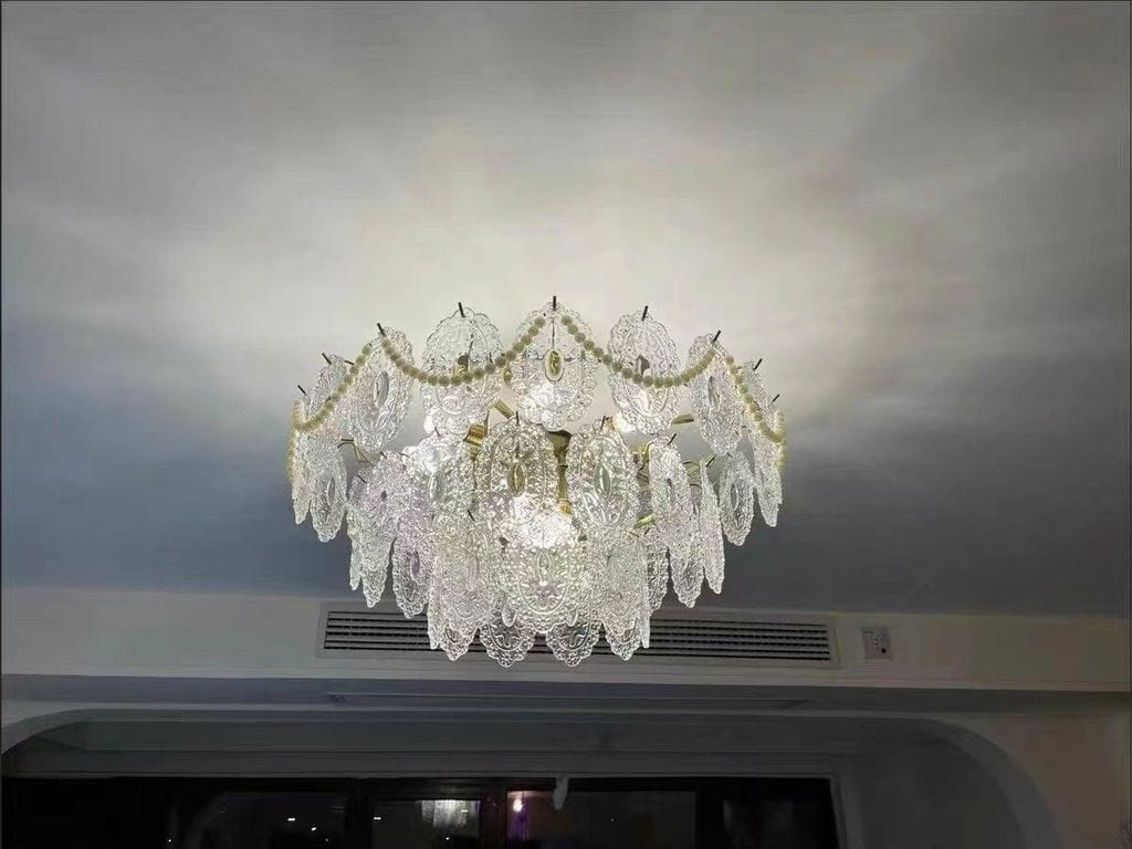 Customer photo review of Glass Pearl Chandelier, Gold Metal Frame, Tiered, Hardwired