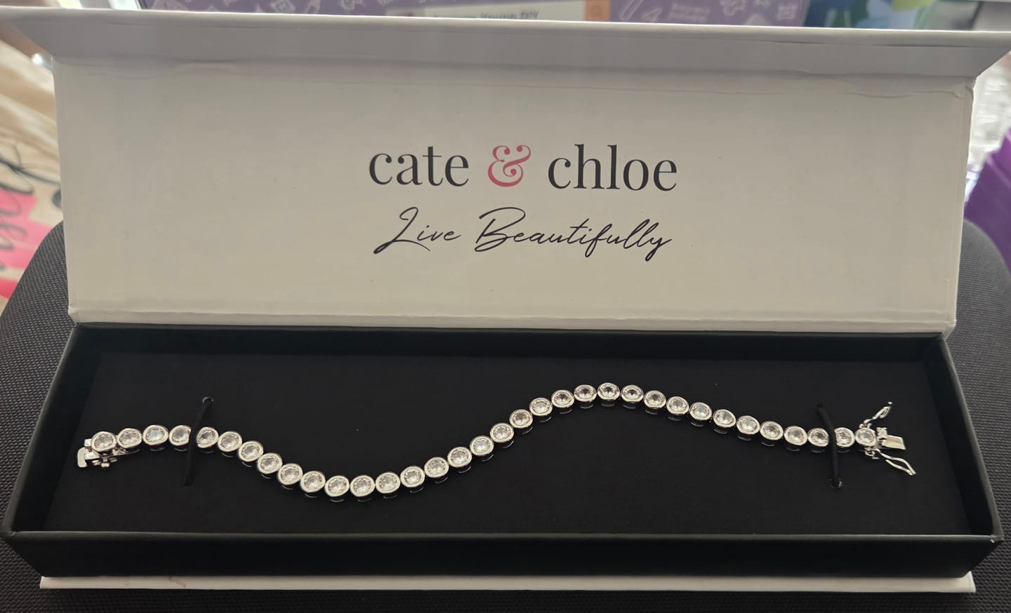 Customer photo review of Joelle 18k White Gold Plated Tennis Bracelet with Simulated Diamond Crystals