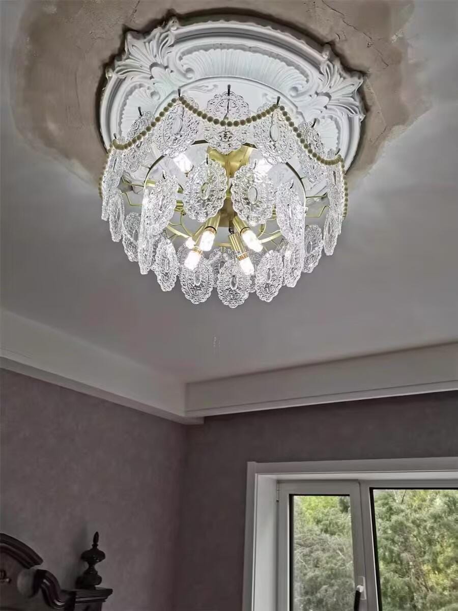 Customer photo review of Glass Pearl Chandelier, Gold Metal Frame, Tiered, Hardwired