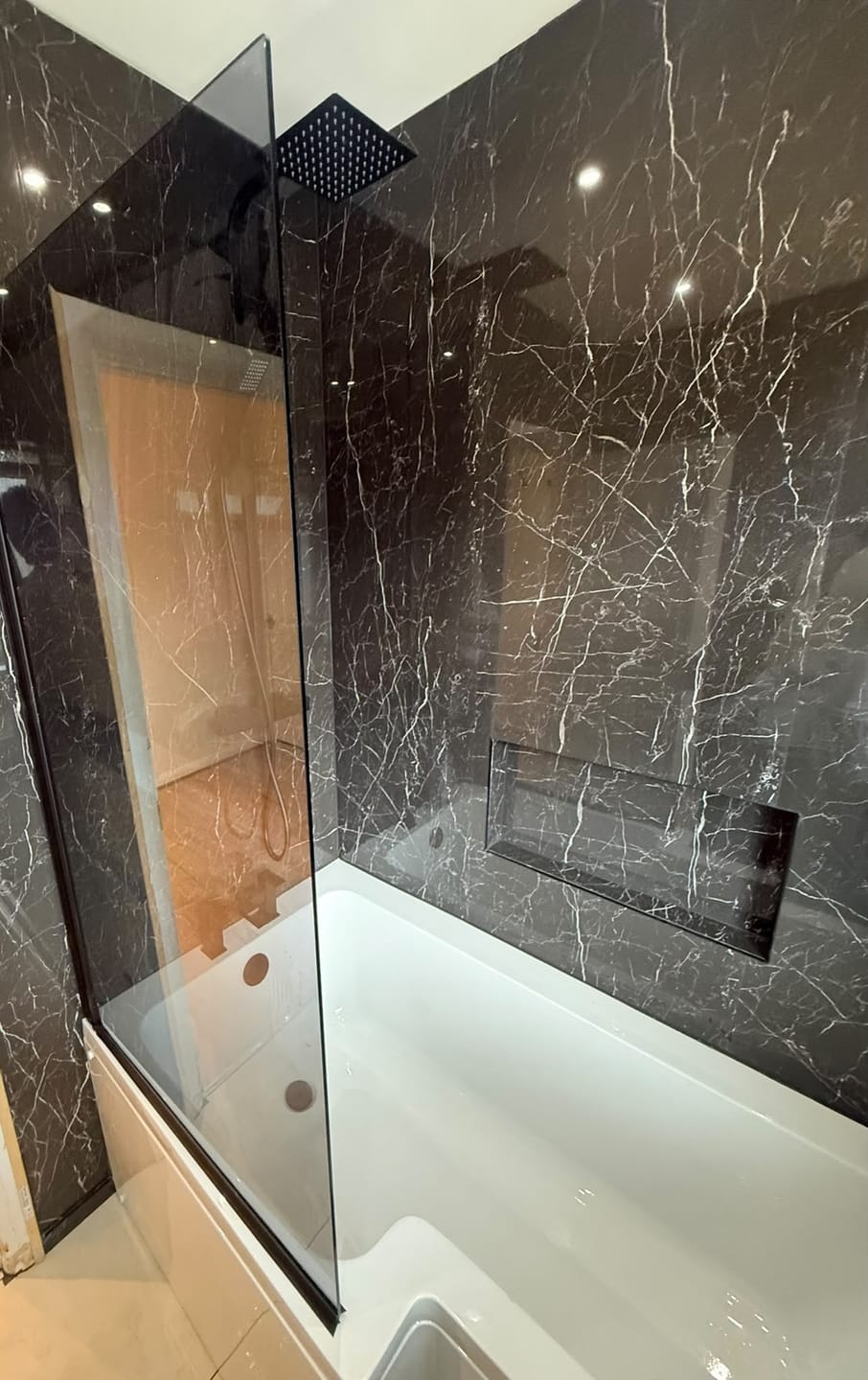 Customer photo review of Solid Core Black Marble Gloss Shower and Wall Panels 2.4M x 600mm - Pack of 2