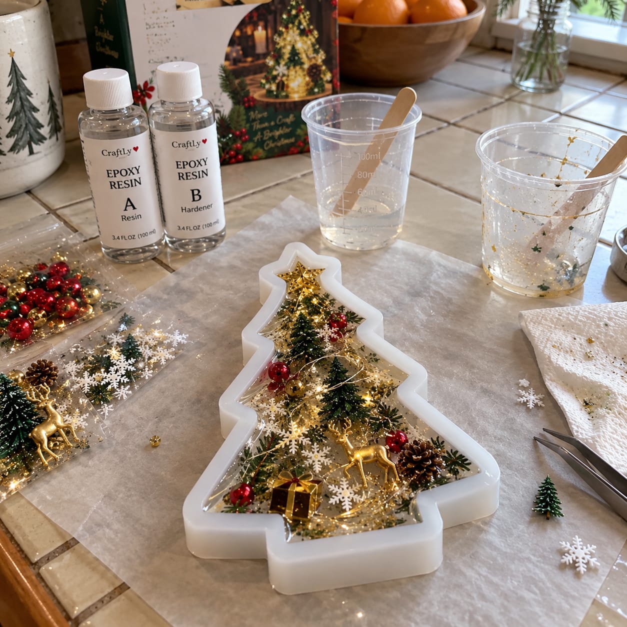 Customer photo review of Resin Christmas Tree Night Light DIY Kit, 2026 New Holiday Craft Gift, Glowing Christmas Tree with Mold, Lights and Charms