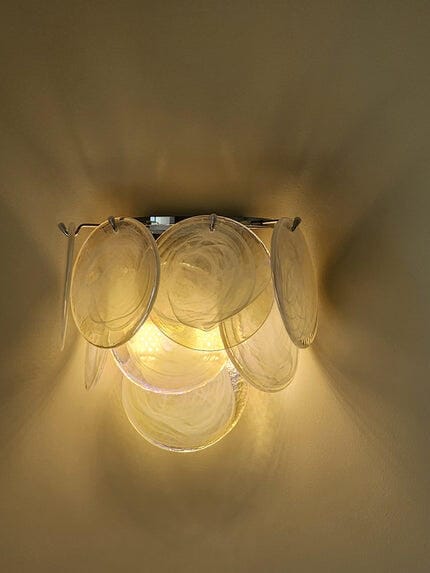 Customer photo review of Swirled Glass Disc Wall Light, Wall Sconce, Nickel, Hardwired