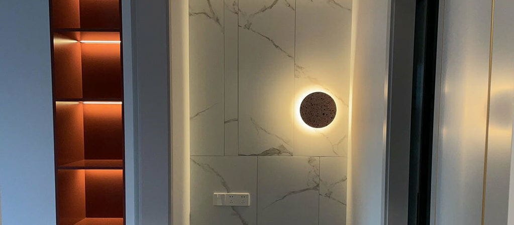 Customer photo review of Round Wall Light, Terrazzo or Concrete, Integrated LED, Wall Sconce