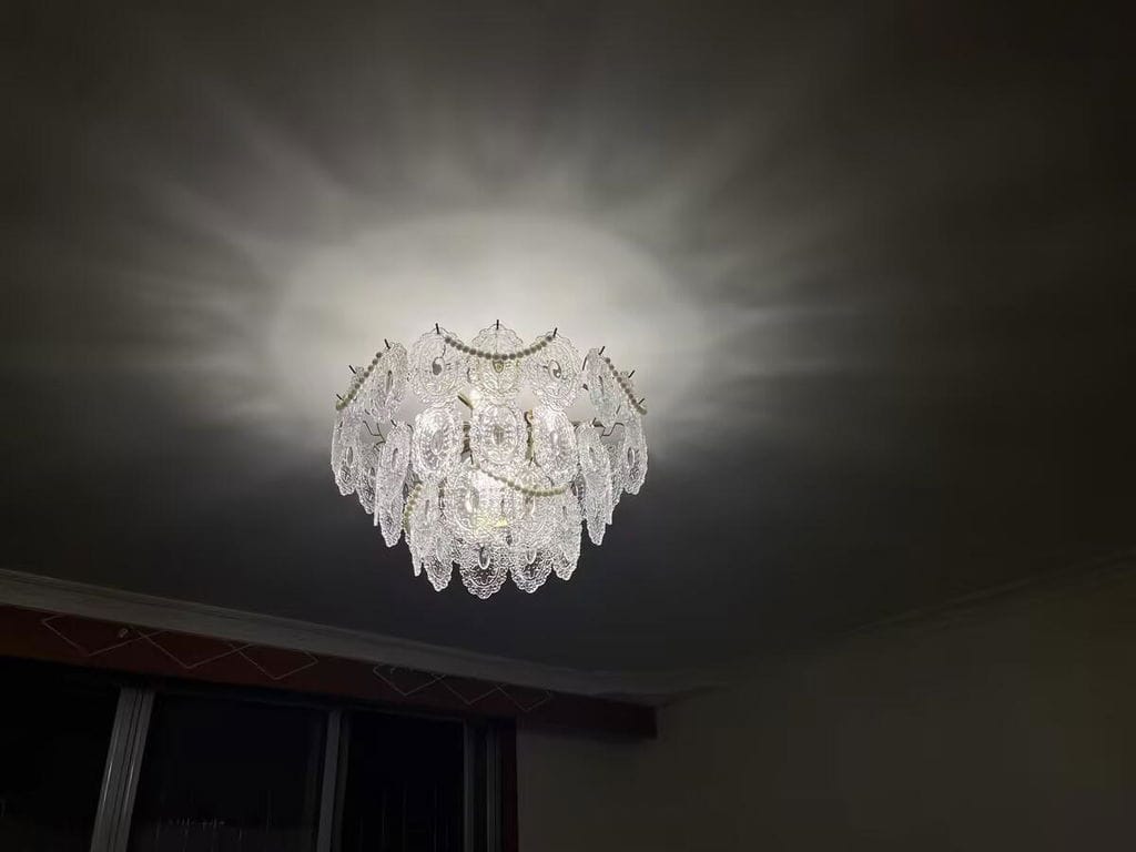 Customer photo review of Glass Pearl Chandelier, Gold Metal Frame, Tiered, Hardwired