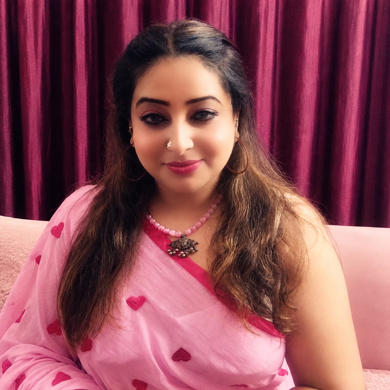 Customer photo review of Pink Love Mulmul Cotton Saree