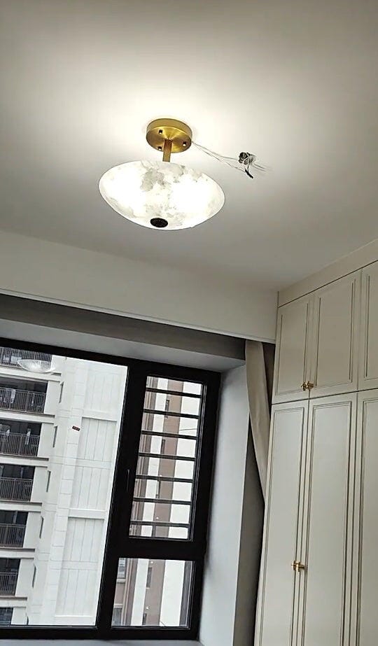 Customer photo review of Dome Alabaster Ceiling Light, Semi Flush, Antique Brass