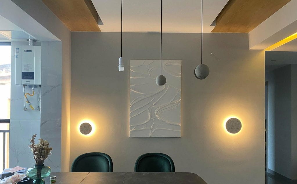 Customer photo review of Round Wall Light, Terrazzo or Concrete, Integrated LED, Wall Sconce