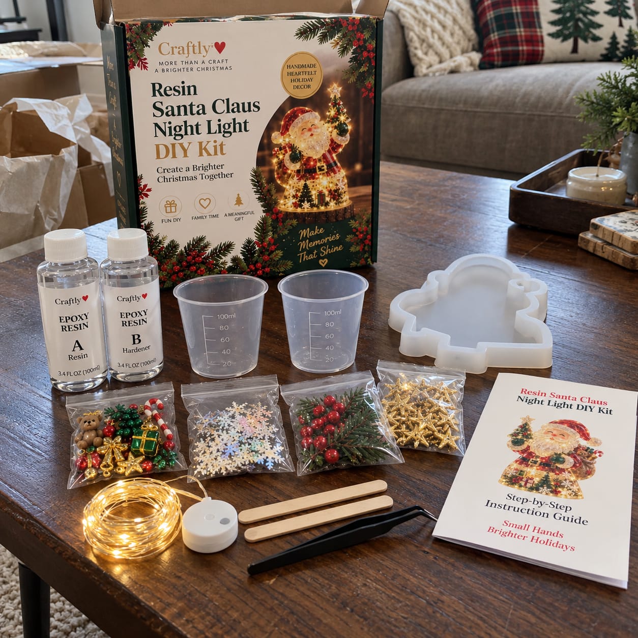 Customer photo review of Resin Christmas Tree Night Light DIY Kit, 2026 New Holiday Craft Gift, Glowing Christmas Tree with Mold, Lights and Charms