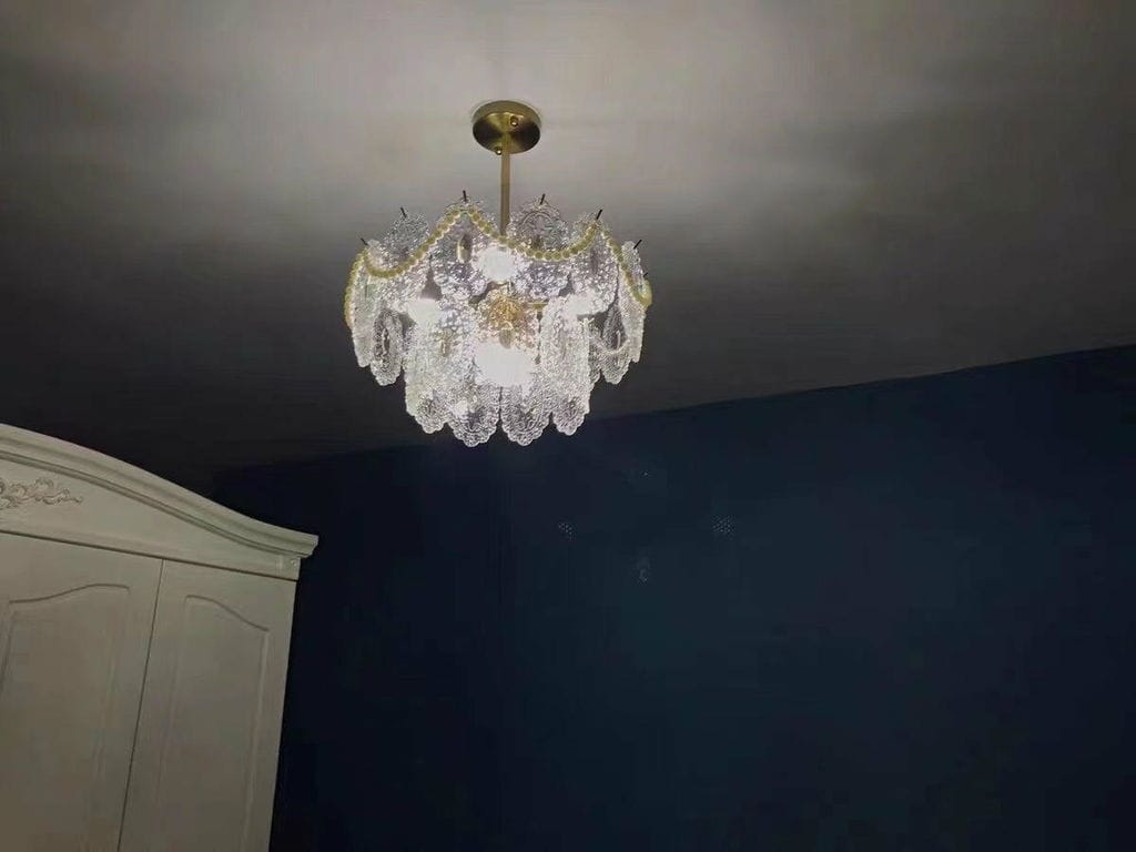 Customer photo review of Glass Pearl Chandelier, Gold Metal Frame, Tiered, Hardwired