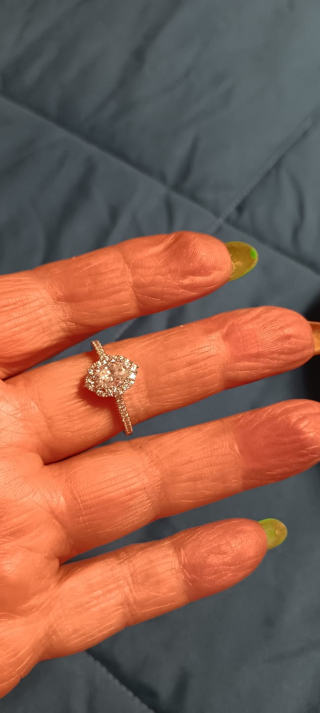 Customer photo review of Floral Halo Oval Moissanite Pave Engagement Ring