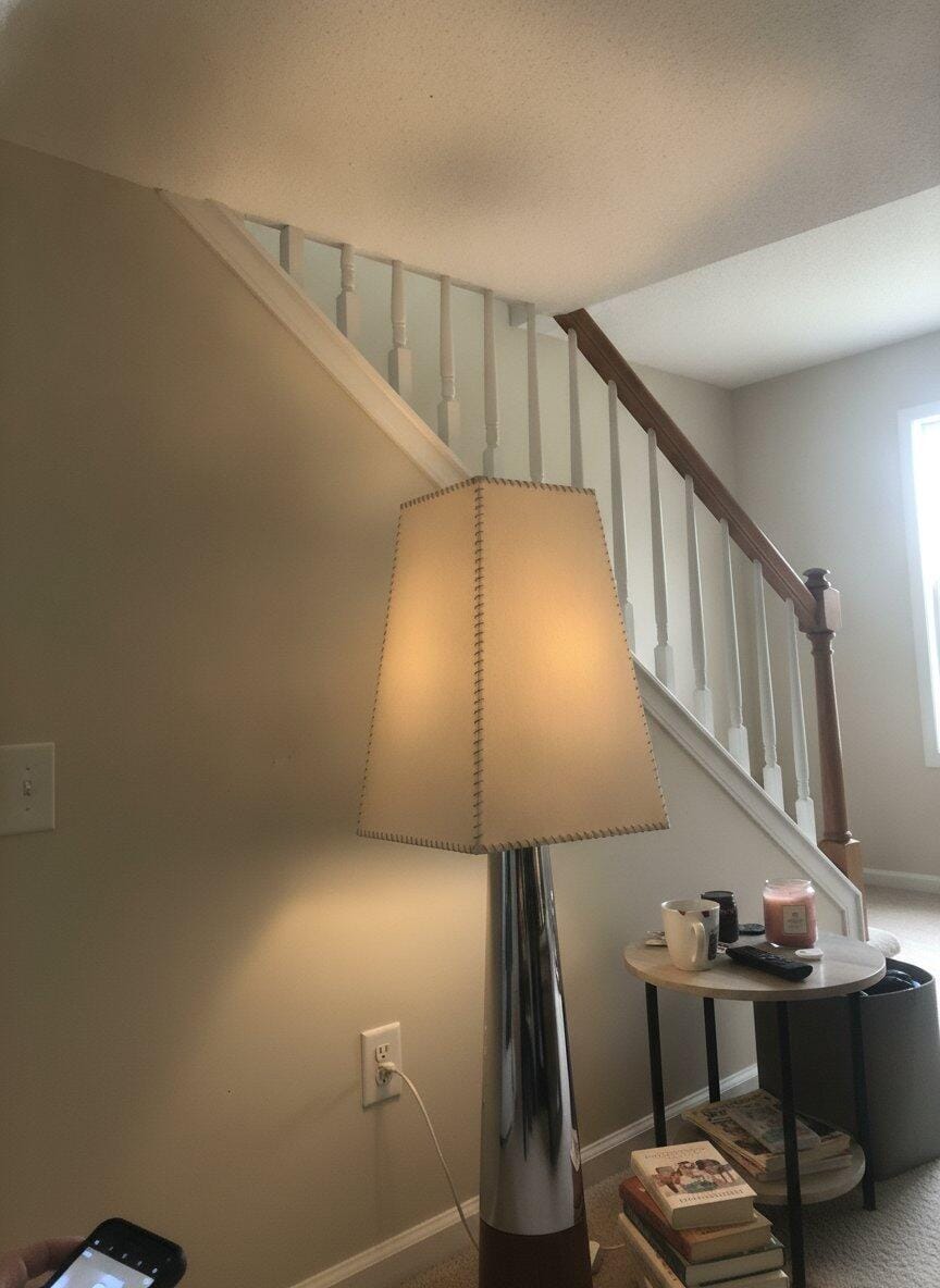 Customer photo review of Chrome Floor Lamp, Tapered Beige Shade, Slim Stem, 160 cm Tall