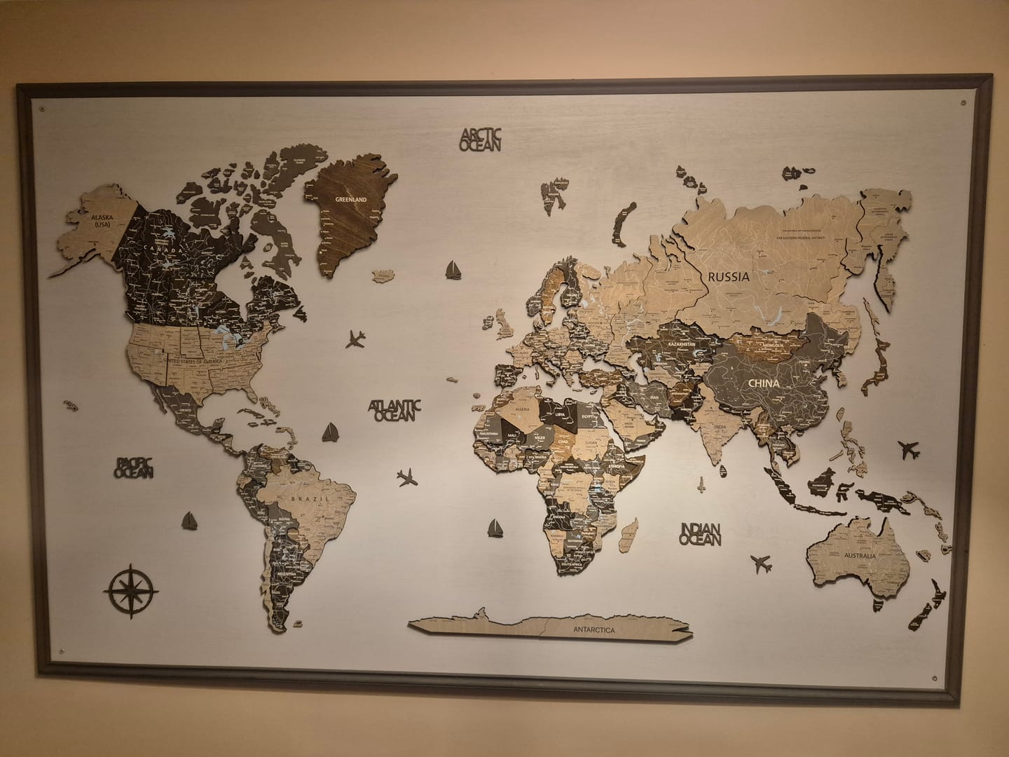 Customer photo review of 3D Wooden World Map - Loft Style