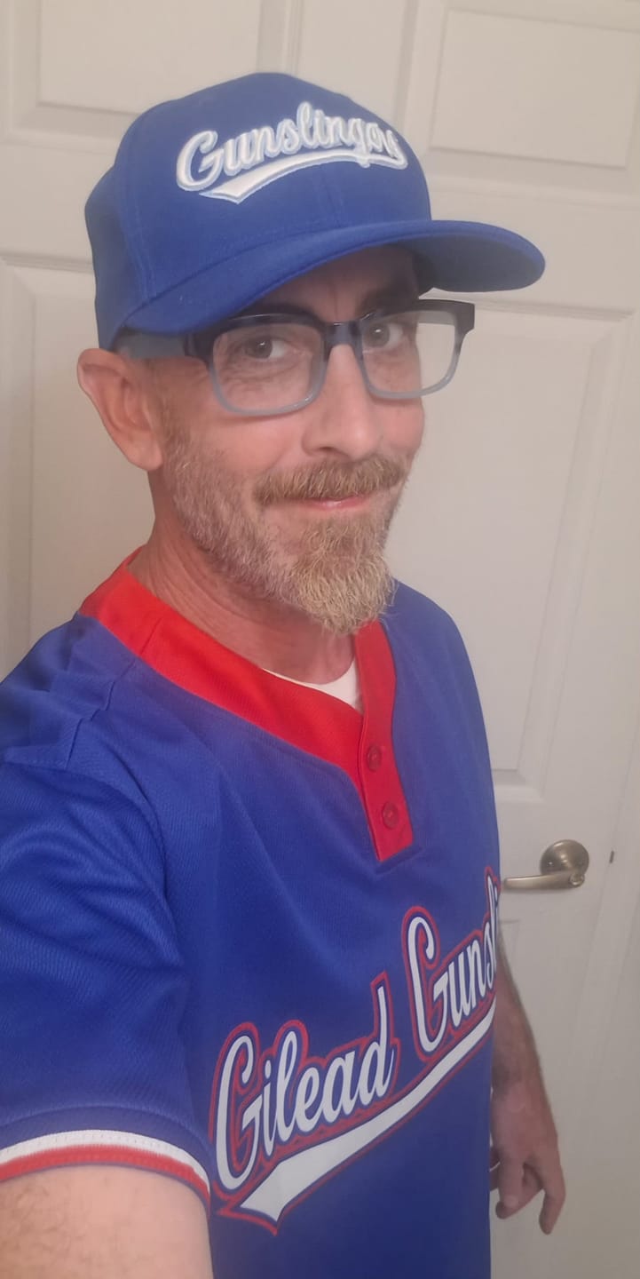 Customer photo review of Custom Royal White-Red Classic Style Authentic Two-Button Softball Jersey