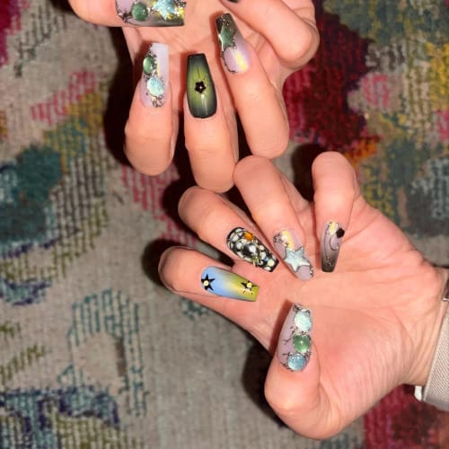 Customer photo review of Luxury Floral Press On Nails, Burgundy Gold Nails, 3D Flower Nail Set, Vintage Glam