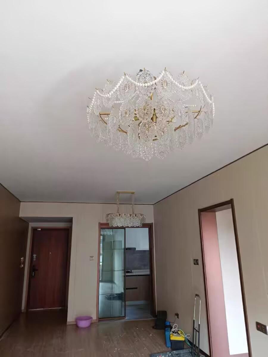 Customer photo review of Glass Pearl Chandelier, Gold Metal Frame, Tiered, Hardwired