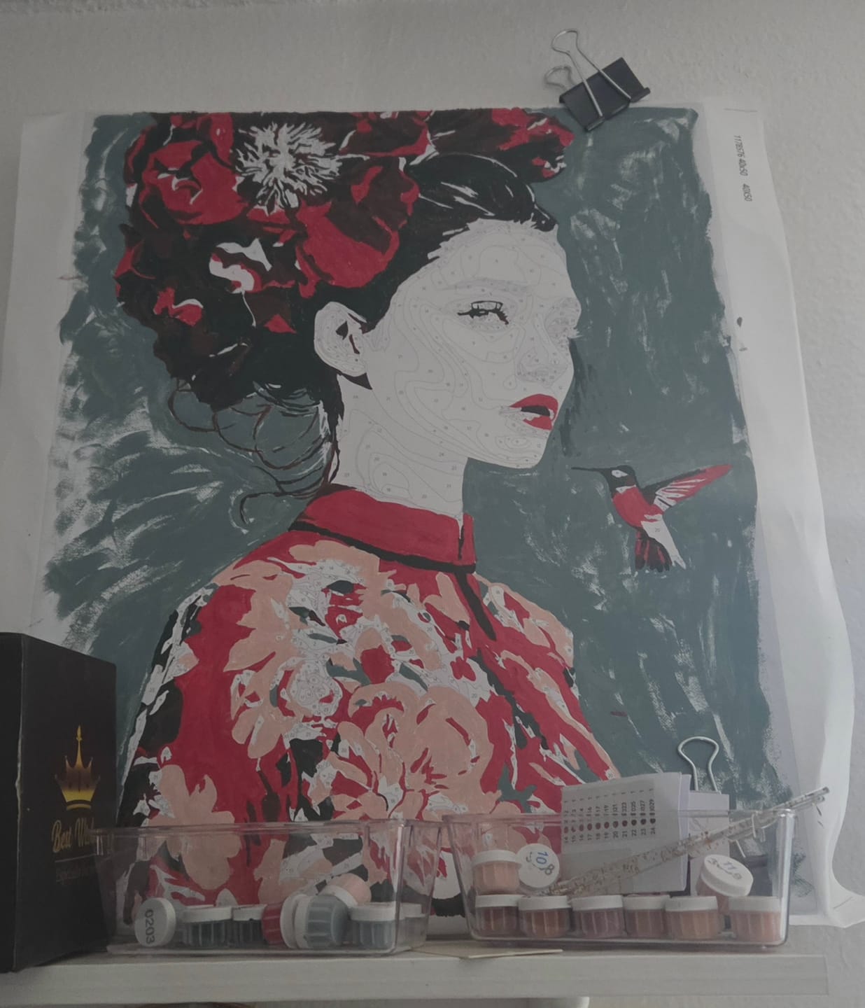 Customer photo review of Scarlet Blossom Muse | Paint by Number