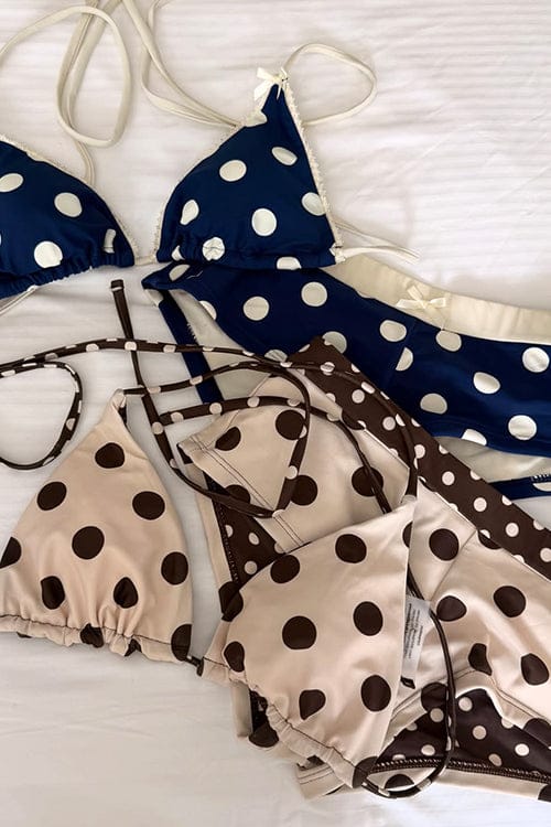 Customer photo review of Apricot Polka Dot Halter Triangle Reversible Top & Cheeky Boyshorts Bikini Set