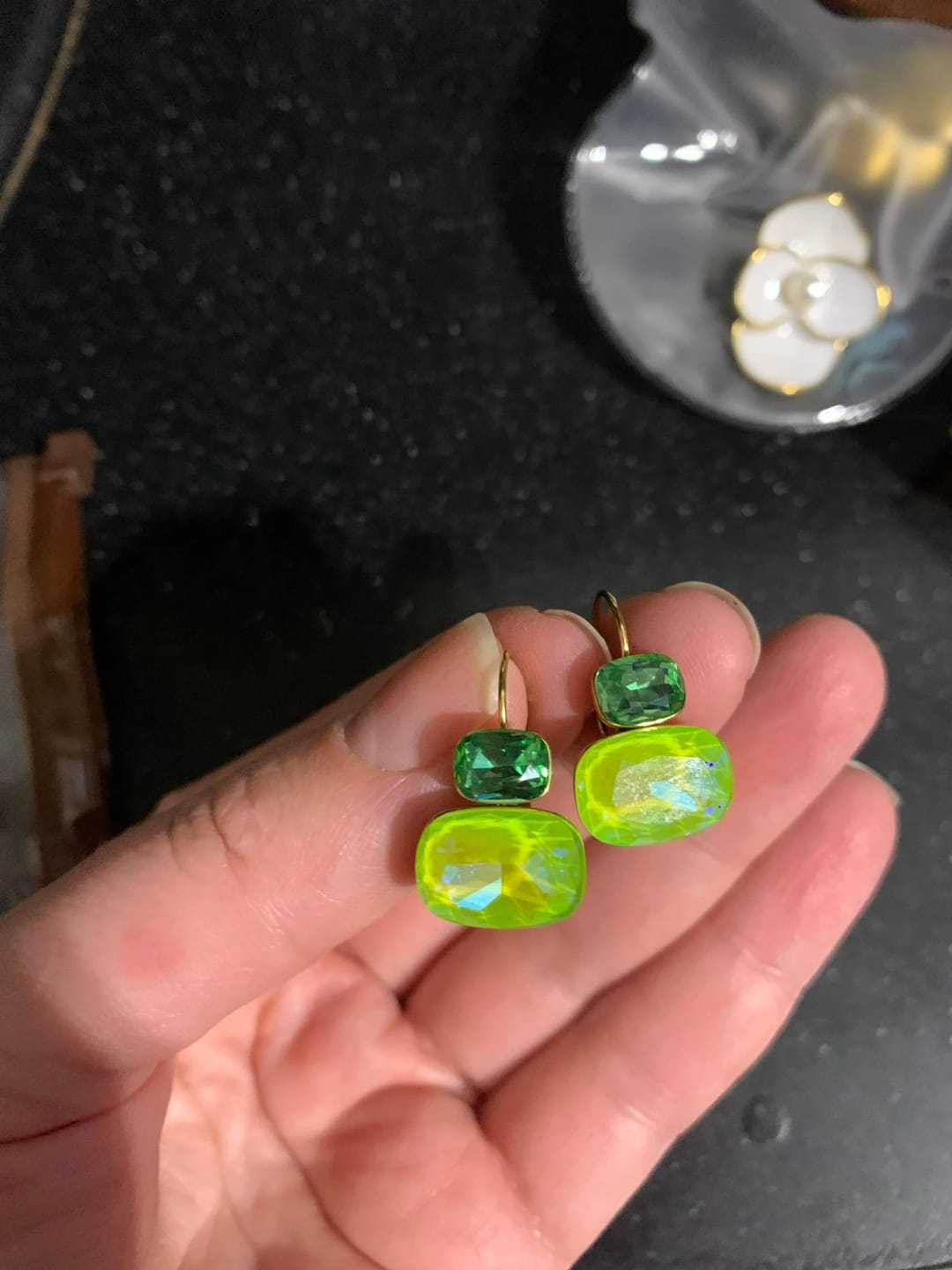 Customer photo review of Crystal Tier Drop Earrings