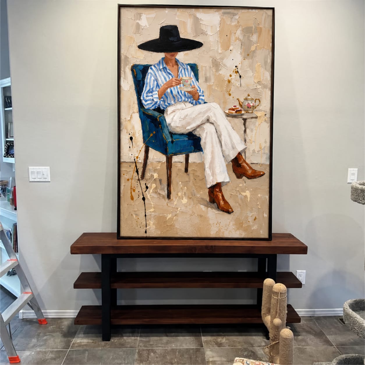Customer photo review of Blue Chair Moment-Modern Figure Oil Painting