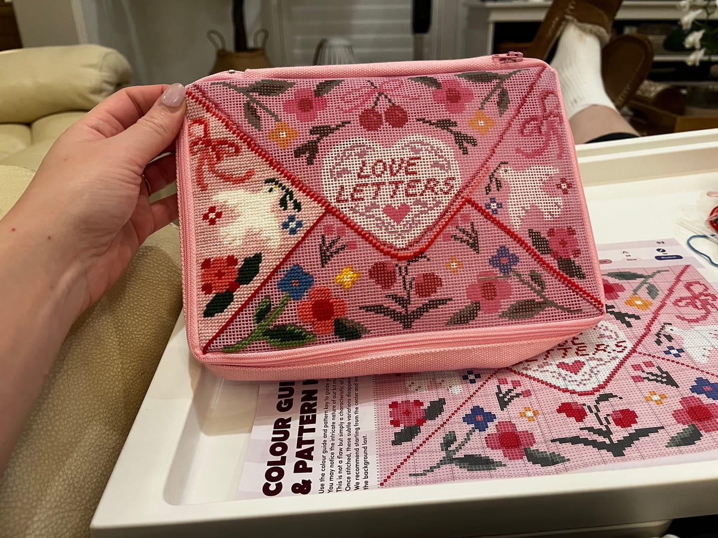 Customer photo review of Love Letters - Needlepoint Pouch Kit